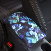 YR Vehicle Center Console Armrest Cover Pad, Universal Fit Soft Comfort Center Console Armrest Cushion for Car, Stylish Pattern Design Car Armrest Cover, Aqua Flower