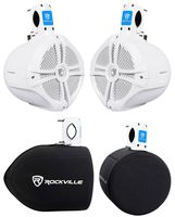 (2) Rockville RWB80W 8" White 500 Watt Marine Wakeboard Tower Speakers+Covers