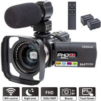 Camcorder Video Camera YEEHAO WiFi HD 1080P 24MP 16X Powerful Digital Zoom Camera with Microphone and Wide Angle Lens Remote Control Lens Hood Infrared Night Vision YouTube Vlogging Camera Recorder