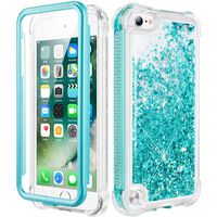 Caka iPod Touch 5 6 7 Case, iPod Touch Case 5th 6th 7th Generation for Girls Glitter Full Body Case with Screen Protector Bling Floating Liquid Cute Case for iPod Touch 5 6 7 (Teal)