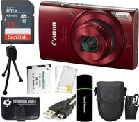 Canon PowerShot ELPH 190 is 20.2MP 10x Zoom Wi-Fi Digital Camera (Red) + SanDisk 32GB Card + Reader + Spare Battery + Case + Accessory Bundle