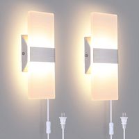 TRLIFE Modern Wall Sconces Set of 2, Plug in Wall Sconces 12W 3000K Warm White Acrylic Wall Sconce Lighting with 6FT Plug in Cord and On/Off Switch on The Cord