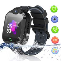 Kids Smart Watch, Smartwatch for Kids with Voice Chat Camera SOS Alarm Clock Games, Kids Waterproof Smart Watch 1.44 inch LBS Tracker Touch Screen Kids Phone Watch for Christmas Birthday Gifts (Black)