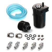 Twilight Garage Universal 3/8"&9/16" 400ml Aluminum Oil Catch Can Dual Cylinder Polish Baffled Engine Air Oil Separator Tank Reservoir Kit with Breather - Black