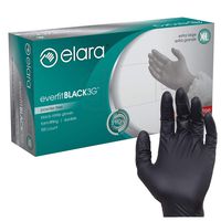 Elara FNE304BK EverfitBLACK3G Nitrile Disposable Gloves, 3 mil, Black, Powder Free, Food Safe, Non-Latex, Size X-Large, Box of 100