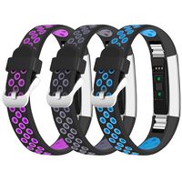 iHillon Compatible with Fitbit Alta/Alta HR/Fitbit Ace Bands, 3-Pack Two-Toned Breathable Silicone Sport Replacement Wristbands with Metal Buckle for Women Men Kids
