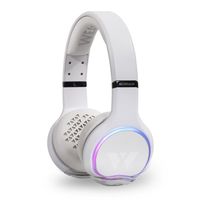 Wearhaus ARC+ Bluetooth Wireless Sharing Headphones, HiFi Bass Wired Headset w/Mic, Color Changing LED Light, On Ear Noise Isolating Soft Comfort Earpads for Gaming Travel Work, Touch Control - White