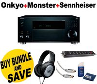 Onkyo TX-RZ1100 9.2-Channel A/V Receiver + Sennheiser HD206 Lightweight Over-Ear Binaural Headphones + Monster Home Theater Accessory Bundle