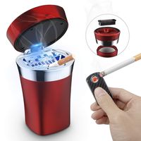 SOLARXIA Car Ashtray, Auto Ashtray Cigar Electronic Cigarette Lighter Detachable Solar Powered/USB Rechargeable with Lid Blue LED Light for Most Car Cup Holder Home Office (Red)