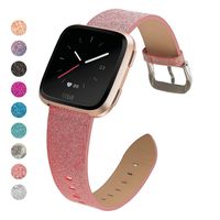 MEFEO Bling Bands Compatible for Fitbit Versa/Versa 2/Fitbit Versa Lite/Versa SE, Sparkly Leather Band Glitter Strap Wristband Replacment for Fitbit Versa Band Women (Rose Pink)