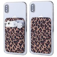2Pack Adhesive Cell Phone Pocket,Credit Card Holder for Back of Phone,Stick on Card Wallet[Double Secure] with 3M Sticker for iPhone,Android and All Smartphones with Top Flap (Brown Leopard)