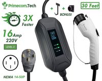 PRIMECOM Level 2 EV Charger 220/240V, 16A, 30ft & 50ft, Portable EVSE Electric Vehicle Charging Cable Compatible with Bolt Volt Leaf BMW i3 Fiat 500e Clarity NIRO Prius (30 Feet, 14-50P)