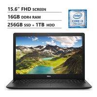 Dell Inspiron 15 3000 PC Laptop: 15.6 Inch FHD (1980x1080) Display, Intel i3-7020u, 16GB RAM, 256GB PCIe SSD + 1TB HDD, WiFi, Bluetooth, HDMI, Webcam, Windows 10 Home