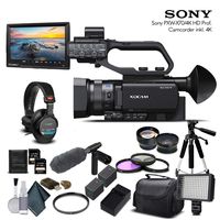 Sony PXW-X70 4K XDCAM Camcorder (PXW-X704K) with 2-64GB Memory Card, 2 Extra Batteries, UV Filter, LED Light, Case, Tripod, Rode VM-GO Mic, Sony MDR-7506 Headphones - Professional Bundle