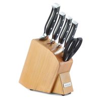 McCook MC41 6 Pieces Forged Triple Rivet Kitchen Knife Set in Natural Beech Wood Slim Block Approved by FDA (Black)