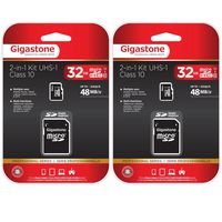 Gigastone MicroSD HC 32GB C10 U1 With SD Adapter 2-Pack Bundle includes Gigastone MicroSDHC 32GB Class 10 U1 Card with SD Adapter 2-Pack