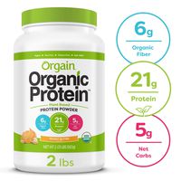 Orgain Organic Plant Based Protein Powder, Peanut Butter - Vegan, Low Net Carbs, Non Dairy, Gluten Free, Lactose Free, No Sugar Added, Soy Free, Kosher, Non-GMO, 2.03 Pound