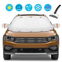 DIZA100 Car Windshield Cover 4 Layer 60x50 Inch Windshield Snow Cover with Rearview Mirrors Covers for Frost Snow Ice UV Leaves Dust Defense Large Winter Windshield Fits Most Cars SUV