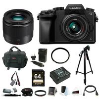 Panasonic Lumix DMC-G7KK Mirrorless Camera w/ 14-42mm f/3.5-5.6 PLUS Panasonic LUMIX G 25mm / F1.7 ASPH. Lens & 64GB SD Card Bundle
