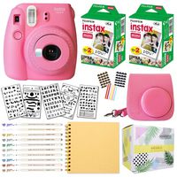 Fujifilm Instax Mini 9 Instant Camera (Flamingo Pink) + Fuji INSTAX Film (40 Sheets) + Bundle with: Groovy Camera Case + Scrapbook Photo Album + Stencils + Metallic Markers + Photo Corners