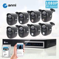 Anni 16CH 1080N Digital Video Recorder, CCTV Video Monitoring Surveillance DVR Kit with (8) 1080P Wired Infrared Cameras, Built-in Gas Sensor Alarm, PIR Body Detection, Siren Sounds (16CH 8CAM & 1TB)