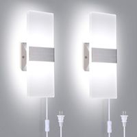 TRLIFE Modern Wall Sconces Set of 2, Plug in Wall Sconces 12W 6000K Cool White Acrylic Wall Sconce Lighting with 6FT Plug in Cord and On/Off Switch on The Cord