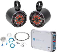 2 KICKER 45KM654L 6.5" 390w Marine Wakeboard LED Speakers+2-Ch Amplifier+Amp Kit