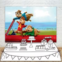 Red Car Alvin and The Chipmunks Cartoon Background Backdrop 7x5ft Vinyl Photo Background Tabletop Banner Customized Photo Studio Backdrops Prop