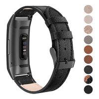 SWEES Leather Bands Compatible for Charge 3 & Charge 3 SE Fitness Tracker, Genuine Leather Band Strap Wristband Replacement for Women Men Small Large, Black, Rose Gold, Beige, Brown, Grey, Tan