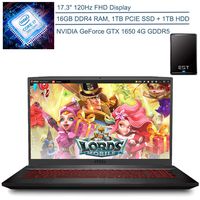 2020 MSI GF75 17.3" 120Hz FHD Gaming Laptop Computer, 9th Gen Intel Hexa-Core i7-9750H, 16GB DDR4 RAM, 1TB PCIE SSD + 1TB HDD, NVIDIA GeForce GTX 1650 4GB, Windows 10 + EST 500GB External Hard Drive