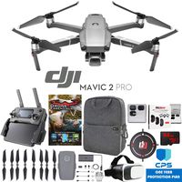 DJI Mavic 2 Pro Drone with Hasselblad Camera Pro Essential Bundle with Backpack Case, Multi Coated Filter Kit, VR Goggles, 64GB High Speed SDXC Card, Editing Software & 1 Year Warranty Extension