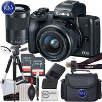 Canon EOS M50 Mirrorless Camera w/15-45mm and 55-200mm (Black) + 2 x 32GB + K&M Deluxe Photo Bundle
