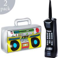 2 Pieces Inflatable Radio Boombox Inflatable Mobile Phone Props for 80s 90s Party Decorations