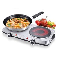 SUNAVO Hot Plates for Cooking, 1800W Electric Double Burner with Handles, 6 Power Levels Stainless Steel Hot Plate for Kitchen Camping RV Ceramic Glass
