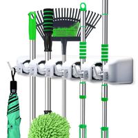 LETMY Broom Holder Wall Mounted - Mop and Broom Hanger Holder - Garage Storage Rack & Garden Tool Organizer - 5 Position 6 Hooks for Home, Kitchen, Garden, Tools, Garage Organizing