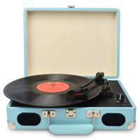 DIGITNOW Vintage Turntable,3 Speed Vinyl Record Player-Suitcase/Briefcase Style with Built-in Stereo Speakers, Supports USB/RCA Output/Headphone Jack / MP3 / Mobile Phones Music Playback (Blue)