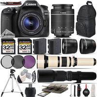Canon EOS 80D Digital SLR Camera + Canon 18-55mm IS STM Lens + 650-1300mm Zoom Lens + 500mm Telephoto Lens + 0.43X Wide Angle Lens + 2.2x Telephoto Lens + 64GB Storage - International Version