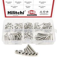 Hilitchi 260-Piece Metric M3 Hex Socket Flat Head Countersunk Bolts Screw Nut Assortment Kit - 304 Stainless Steel