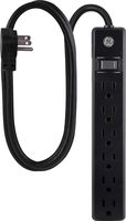 GE 6-Outlet Power Strip, 7ft. Long Extension Cord, Flat Plug, UL Listed, Warranty, Black, 37816
