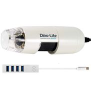 Dino-Lite AM2111 Digital Microscope Handheld with USB 2.0 Connection, 10x-50x, 230x Magnification (White) Bundle with Blucoil Mini USB C Hub with 4 USB Ports, Fast Charging Data Transfer Cable