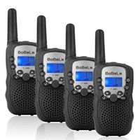 Bobela Walkie-Talkies 4 Pack for Adults Travel - T-388 Black Handheld Walky-Talky with Flashlight for Parents Kids - 2-Way-Radio with Mic PTT Clip Long Range for Baby Teen Boy Girl Him Family as Gifts