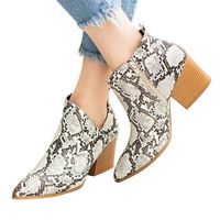 Dainzuy Women Ankle Boots Pointed Toe Low Chunky Stacked Heel Perforated Snakeskin Shoes Side V Cut Western Booties Beige