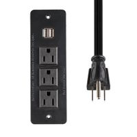 UL Certified Recessed Power Strip Socket with 3 Outlets and 2 USB Ports 9.8 Foot Long Power Cord Standard US Three Prong Plug Suitable for Office and Home Use-Black (3 Outlets 2 USB Ports)