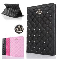 iPad Air 2 Cover,Inspirationc iPad 6 Crown Pattern Heavy Duty Rugged Leather Flip Smart Cover for Apple iPad Air 2/ iPad 6 Bling Diamond Protective Stand Case-Black