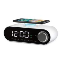 COBY Digital LED Alarm Clock Built In 10W HD Bluetooth Speakers FM Radio QI Certified Fast Wireless Charger for iPhone, Samsung and More,USB port Battery Backup Aux In, Dimmer for Bedroom, Office Desk