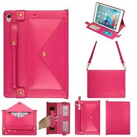 Case for iPad 12.9 inch 2nd Gen, Multi-function iPad Pro 12.9 2015 Wallet Protective Cover with Card Slot Pocket/Pen Holder/ Classic Buckle Closure 2017 iPad Pro 12.9 Shoulder Bag Book Case,Hot Pink