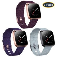 KIMILAR 3-Pack Bands Compatible with Fitbit Versa/Versa 2/Versa Lite Edition, Large Small Soft Woven Fabric Breathable Accessories Strap Replacement Wristband Women Men Compatible Versa Smart Watch