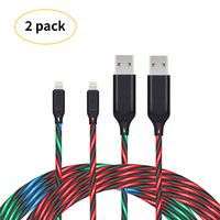 iChase Light Up Led Charging Cable, Advanced Current Visible Flowing EL LED Lights Charger Cable, Probably The World's Most Cool Cable-3ft (2pack Rainbow+red)