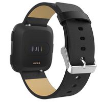 MoKo Compitible with Fitbit Versa/Versa 2/Versa lite Edition/Versa Special Edition Band, Women Men Genuine Leather Lichee Pattern Replacement Strap Fit Fitbit Versa/Versa 2 Fitness Wristband - Black