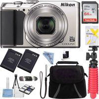 Nikon A900 20MP Longest Slim Zoom COOLPIX WiFi Digital Camera with 4K UHD Video 35x Telephoto NIKKOR Zoom Lens + 64GB Dual Battery Accessory Bundle (Silver) + Linen zone cloth